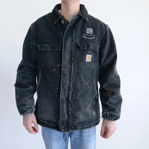 VTG 90S Carhartt Black With Paint Splatter's Distressed  Detroit Style Jacket